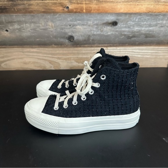 Converse Women's Chuck Taylor All Star Lift Hi Tweed Fabric BLACK WHITE Size 7 - Picture 2 of 11